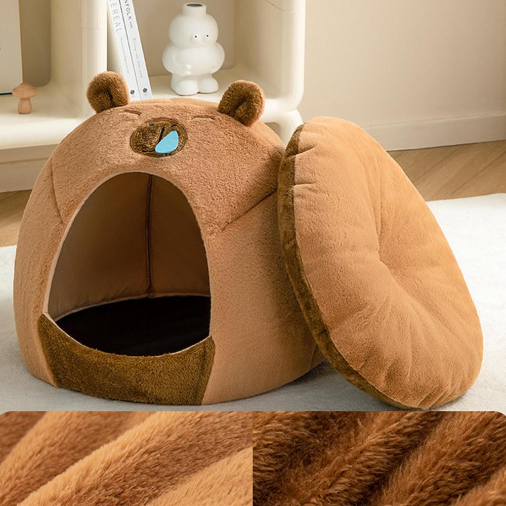 

Dog House Bed Capybara Shaped Warm Kitten Nest Small Dog House Indoor Removable Covered Dog Cat Bed Insulated Comfortable Pet червоний