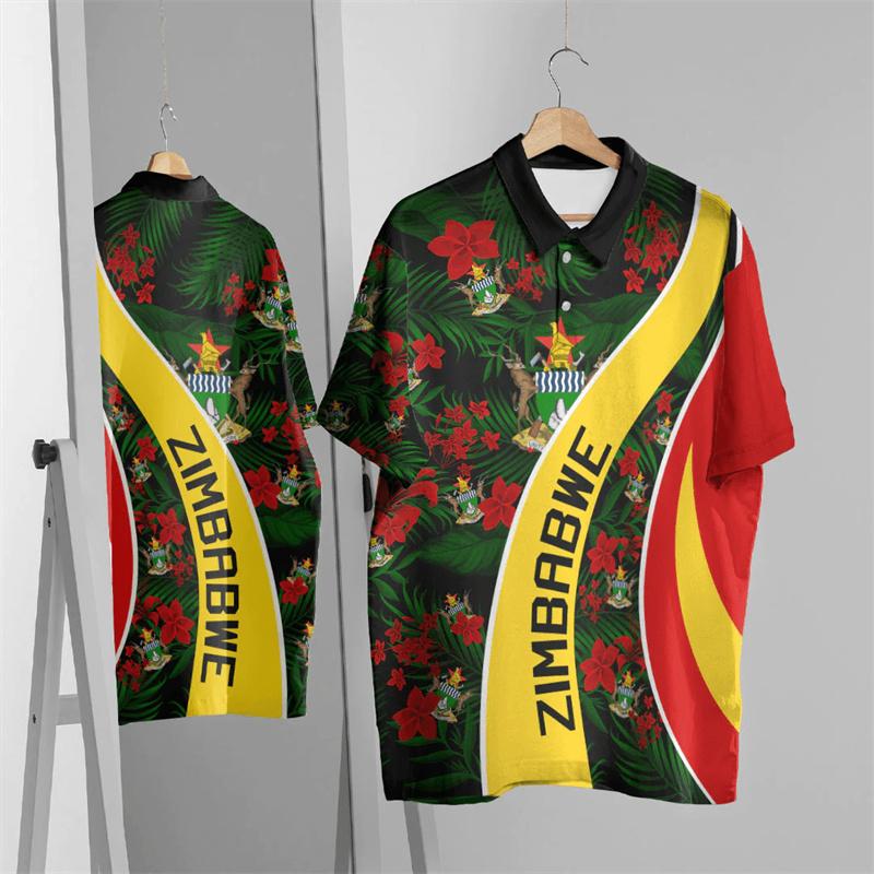 

Летние футболки-поло с лацканами и 3D-принтом Зимбабве, модные повседневные мужские футболки с коротким рукавом 6XL