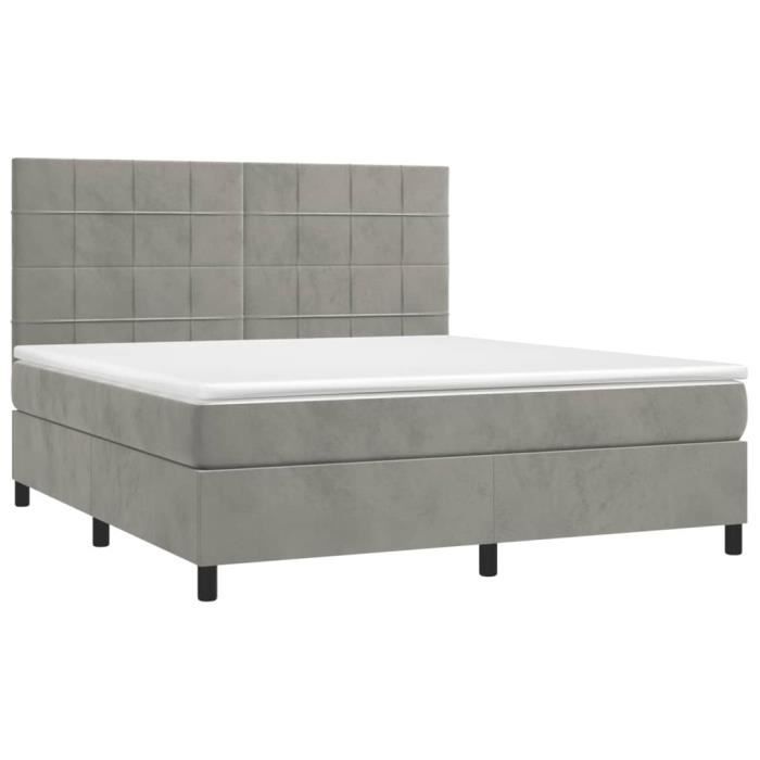 3143031 vidaXL Lit à sommier tapissier et matelas Gris clair 160x200cm Velours