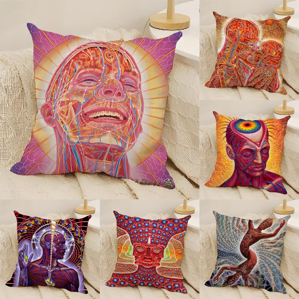 Visionary Spiritual Artist Alex Grey Pillow Case Natural Linen DoubleSided Printing Sofa Home Decor Cushion Cover