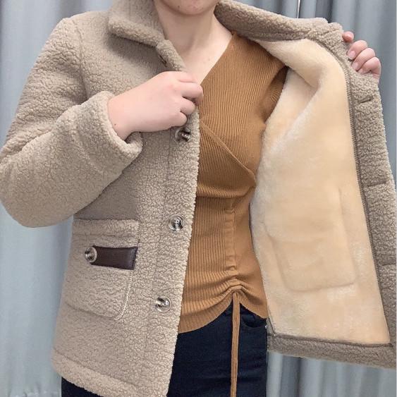 Lambswool Faux Fur Lined Loose Fit Mid-Length Women's Winter Coat, 2025 Autumn/Winter Collection