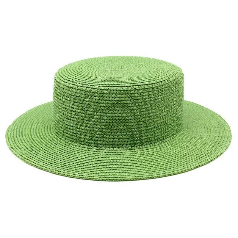 Seaside vacation beach sun protection sun hat green straw hat light board DIY versatile British flat top top top hat
