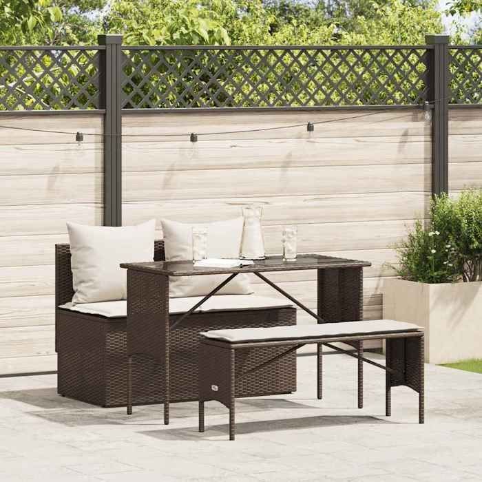 VidaXL 3-piece Garden Dining Set and Brown Poly Rattan Cushions, Outdoor Dining Set, Furniture of 4104182
