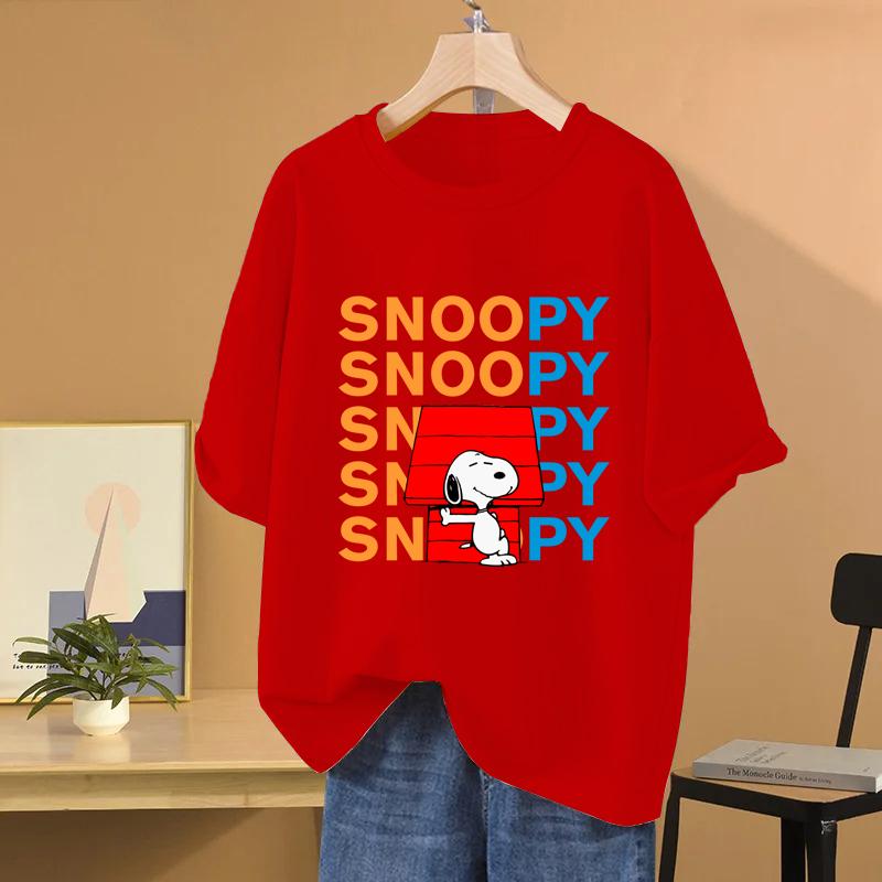 Snoopy Cartoon Anime Women T-shirt Summer Short Sleeve 100% Cotton Women Tee Shirts Tops 2025 New Fashion Couple Clothes