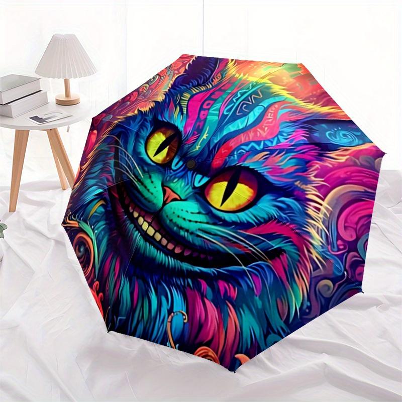 1pc Psychedelic Cat Automatic Open/close Folding Compact Cute Cute Umbrella, 8 Rib Sturdy Canopy, Lightweight Portable, Commuting Use, Gift,,106