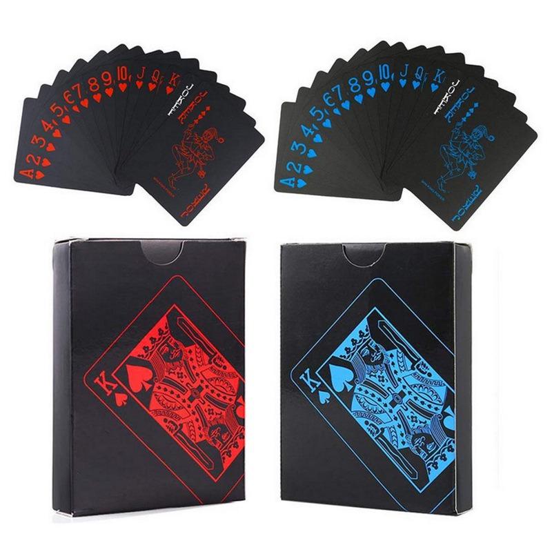 1 Sada Vodotěsná Čistě Černá Plastová Pokerová Stolní Hra Karta PVC Magická Hrací Karta