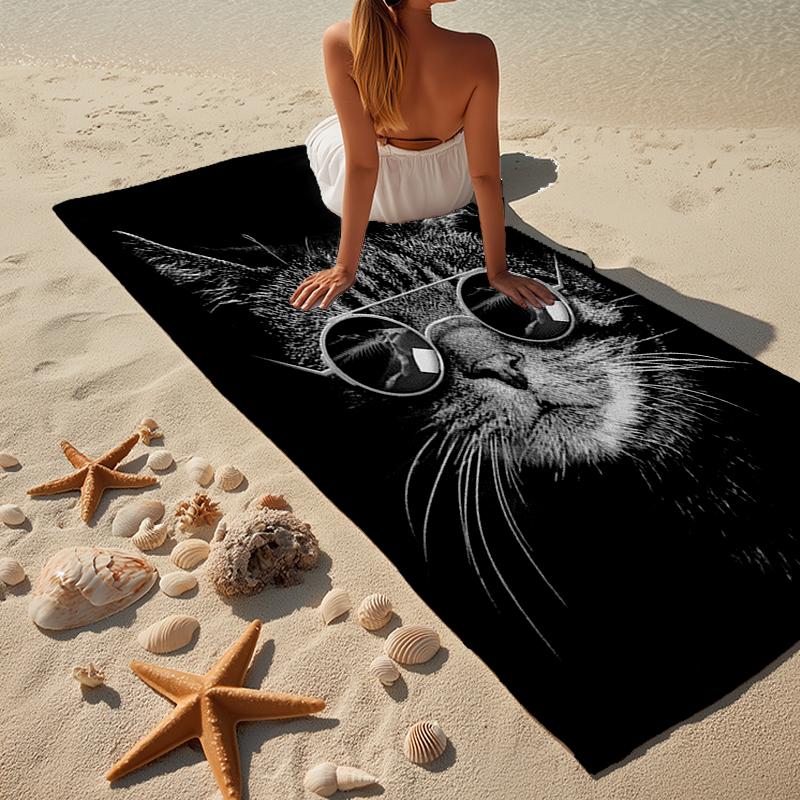 Glamorous Cat In Shades Beach Towel, Super Soft Microfiber, Gift for Her/Him, Birthday, for Pool, Beach, Travel, Home Decor Fan Gifts
