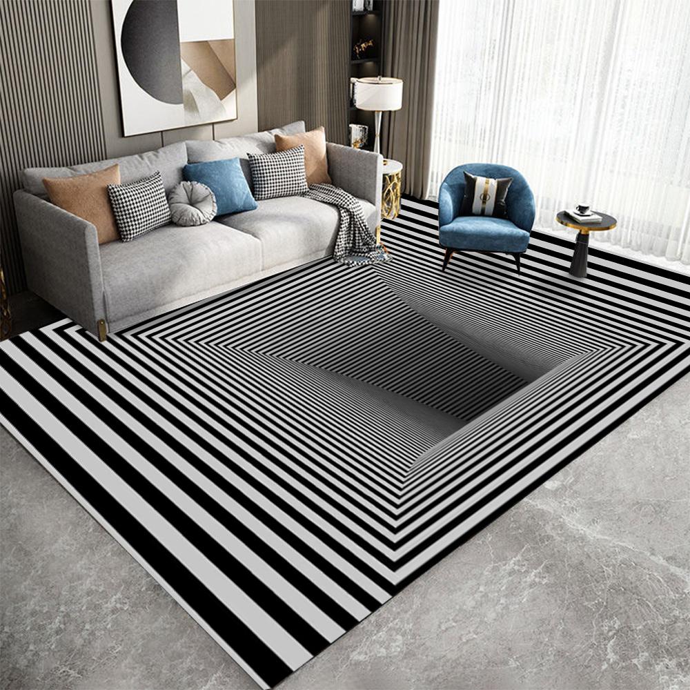 3D Stereo Vision Carpets Living Room Simple Black White Geometric Carpet Large Area Decor Rugs Home Bedroom Non-slip Floor Mats