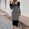Women's Clothing 2025 Autumn and Winter Slim Sexy Deep V Contrasting Striped Sweater Dress