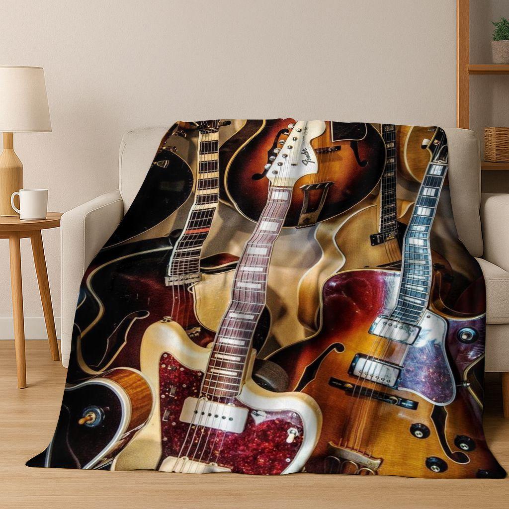 Fashion Fender Logo Guitar Music Instruments Art Flannel Blanket,Cozy Soft Throw Blanket for Home Bedroom Bed Sofa Cover Gift