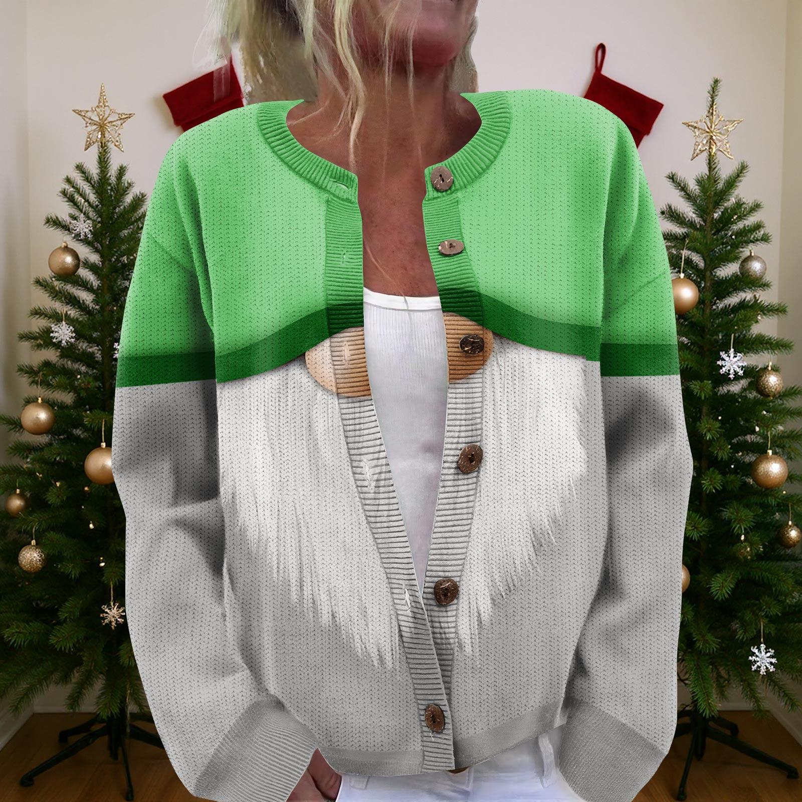 

Женский рождественский свитер Милый забавный рождественский свитер Осень и зима Свитер с длинным рукавом вязаный XL зелёный