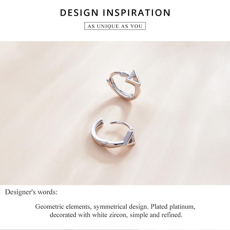 WOSTU 925 Sterling Silver Hypoallergenic Earrings Simple Geometric Triangle Cubic Zirconia Women Ear Buckles