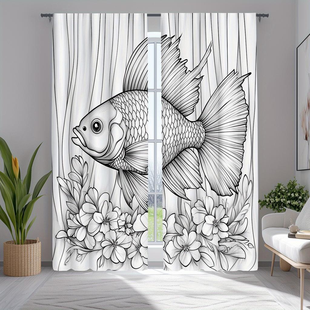 Animal Print Curtains Floral Fish Marine Life Design Kitchen Dcor Curtain Polyester Ideal For Window