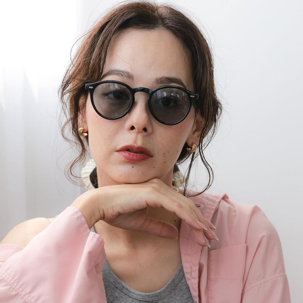 Black x Light Smoke Fashion UV Colored Round [FashionBerry] Boston-style Sunglasses, Glasses, 99% Protection, Lightweight, Lenses/Clear Lenses,