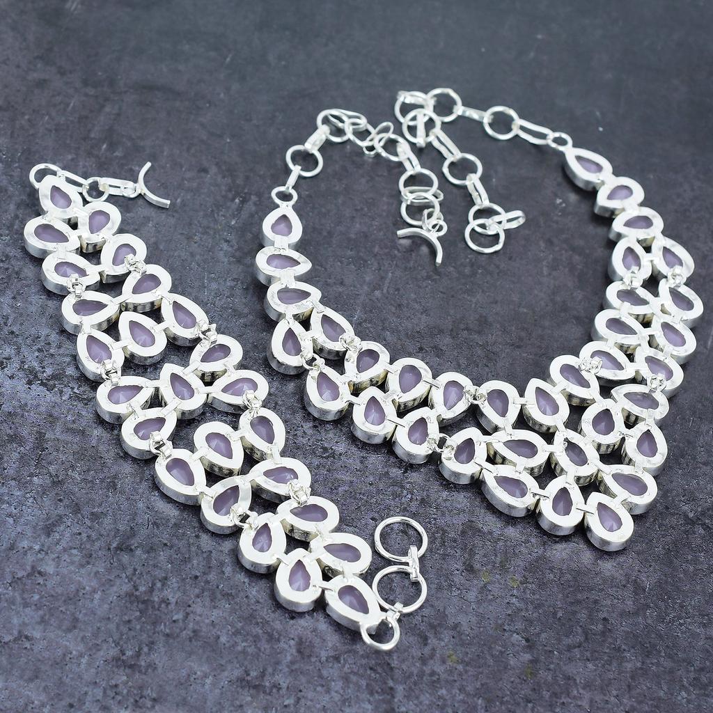Pink Chalcedony Gemstone Handmade 925 Sterling Silver Jewelry Set S2N19