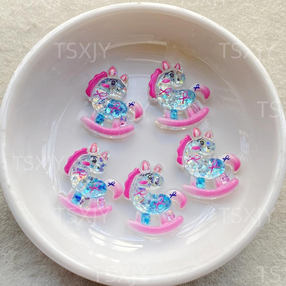 10PCS New Cartoon Colored Unicorn Horse, Ice Cream Flat Back Cabochon Stone Scrapbook DIY Decor Figurines Crafts Accessories