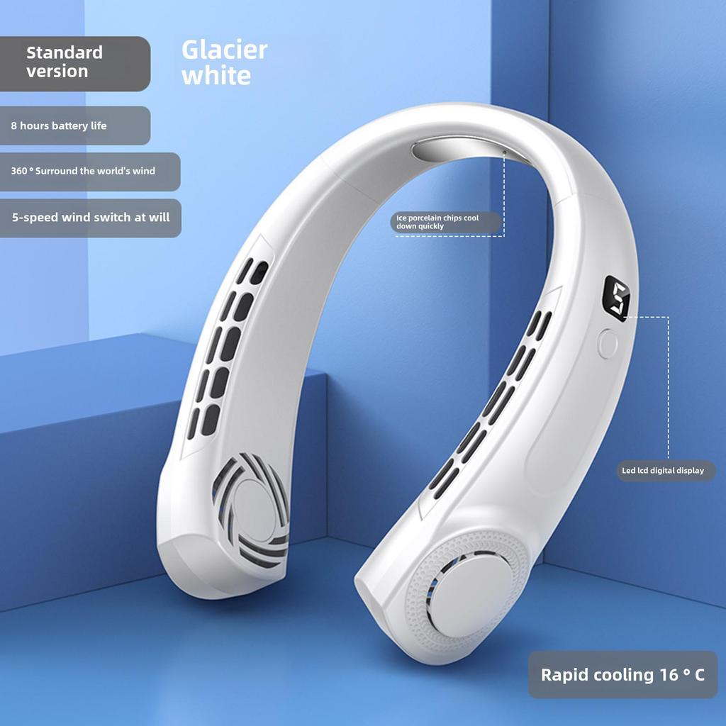 2024 Stylish USB Rechargeable Neck Fan: Portable, Silent, Leafless Cooling Device