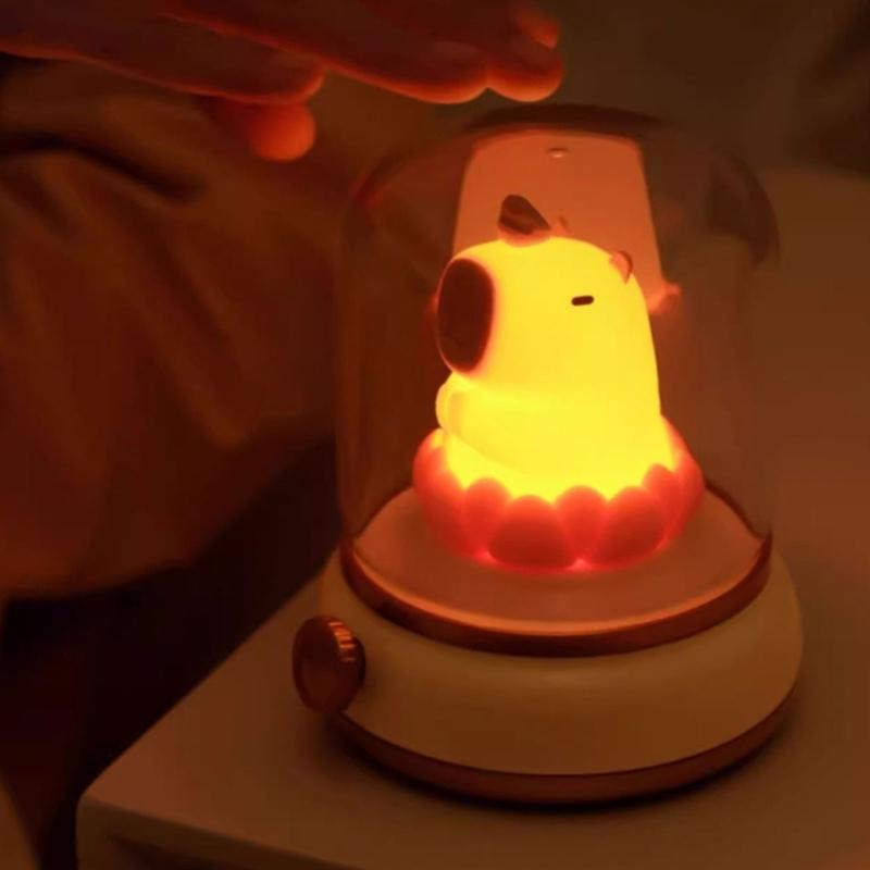 Vintage Capybara Nightlight Silicones Desktop Figurine with Gentle Glowing Oil Lamp Shape USB Rechargeable Night Lamp