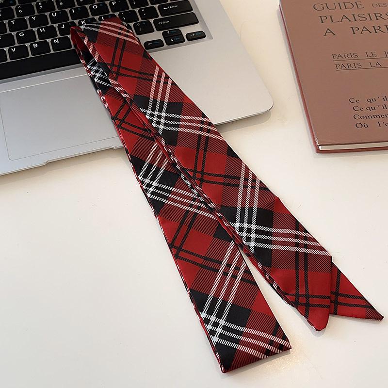 2025 Women's Plaid Tie Belt: American Retro Red & Black Color Block Style