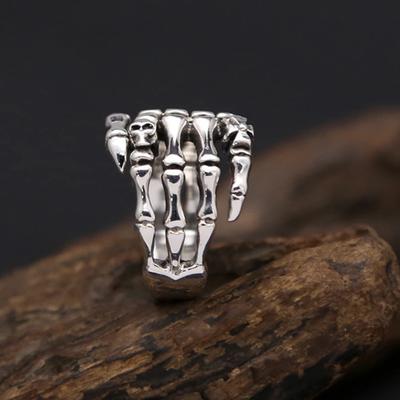 S925 Skeleton Hand Ring Gothic Open Skull Rings for Women Men Halloween Punk Jewelry Gift
