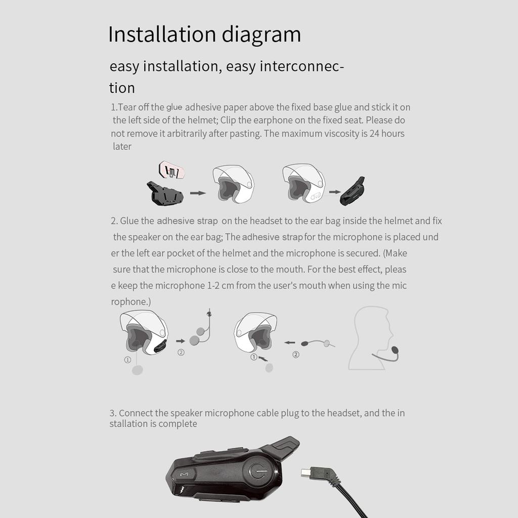 Motorcycle BT Intercom with Helmet BT Headset Waterproof Universal Communication System for ATV