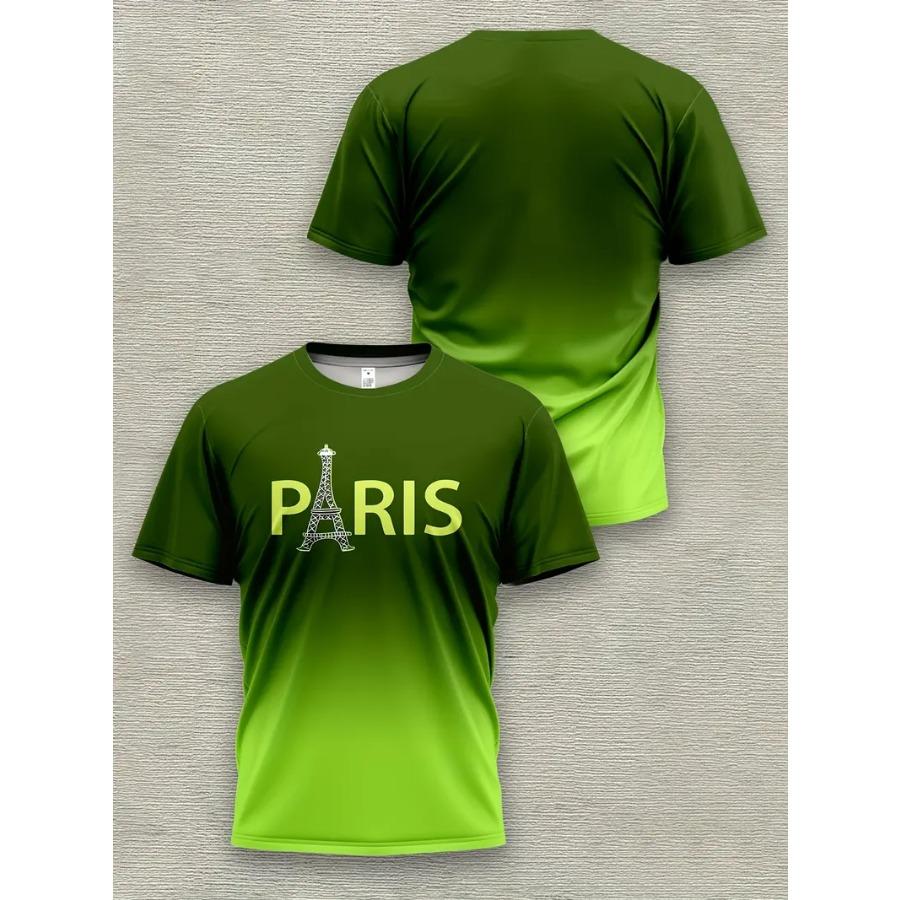Men Cool Paris 3D Print T-shirts Fashion Tees Beachwear Letters Stretch Polyester Sports Short Sleeve Tops
