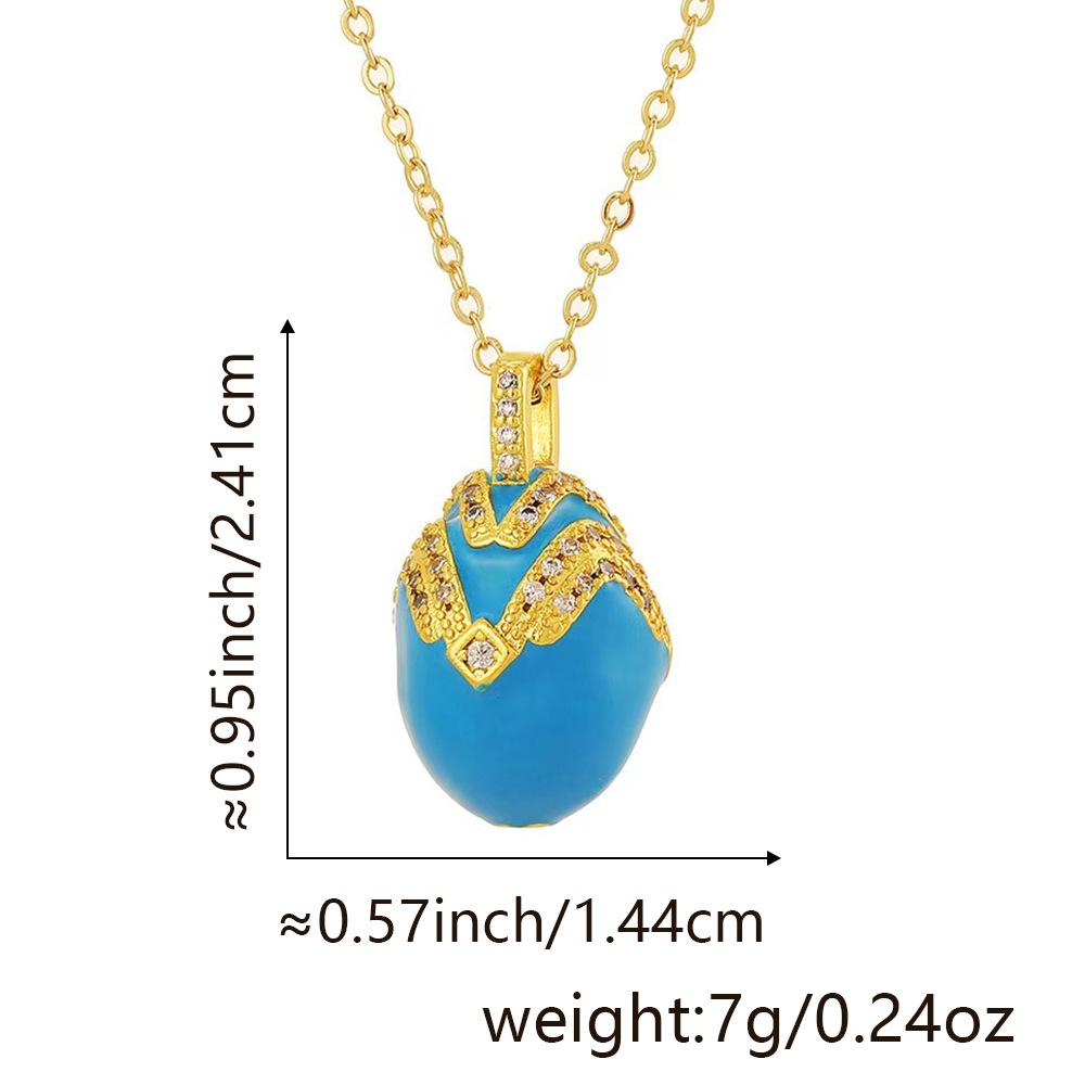 Vintage Copper Enamel Drip Oil Egg Pendant Necklace, Micro Paved Zircon Ball Shape Charm Elegant Versatile Women Daily Fashion Jewelry