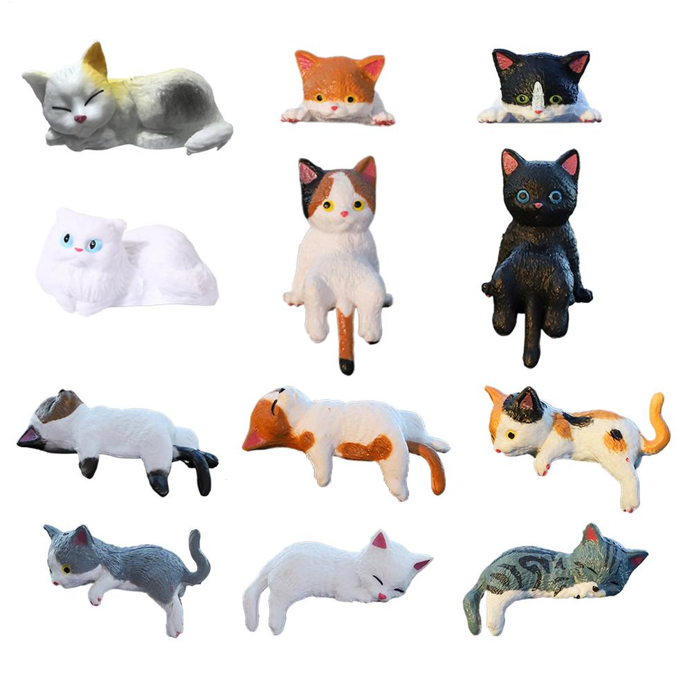 12pcs Cute Kitten Decoration Creative Sleeping Cat Doll Screen Ornaments Toys Cat Landscape Decoration Gifts