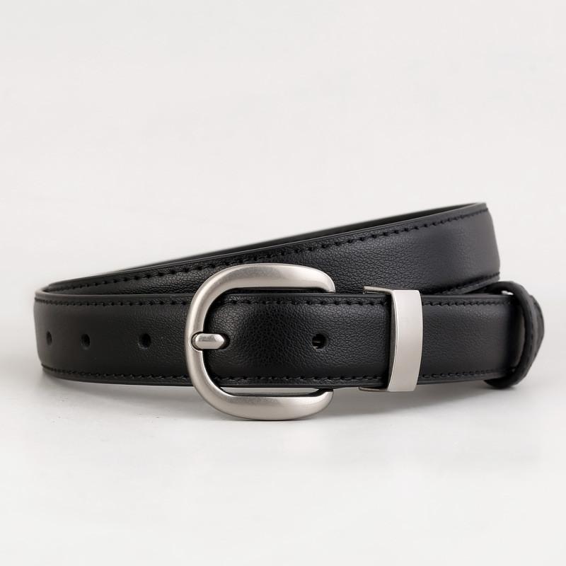 Womens Leather Waist Belt With Silver Alloy Buckle For Stylish Casual Outfits чёрный