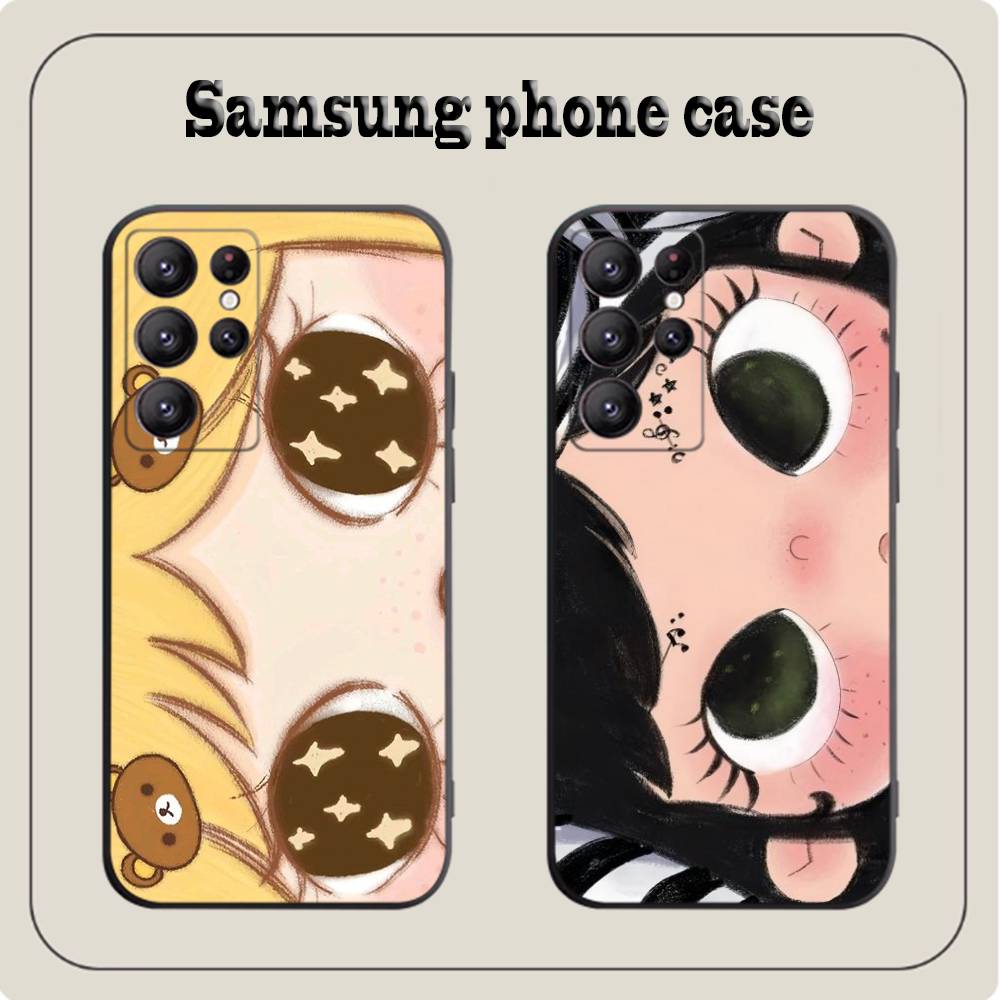 Kawaii Cute Black Big Eyes Cool Case For Samsung Galaxy Case S25 S23 S22 S21 S30 S20 S10 Ultra Plus FE TPU Soft Cover
