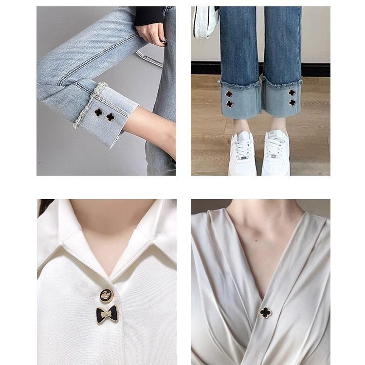 Trousers Are Rolled Edge Stickers, Pants Are Rolled Edge Fixed, Invisible Hidden Buttons Are Closed, and Seam-free Buttons Are Available.