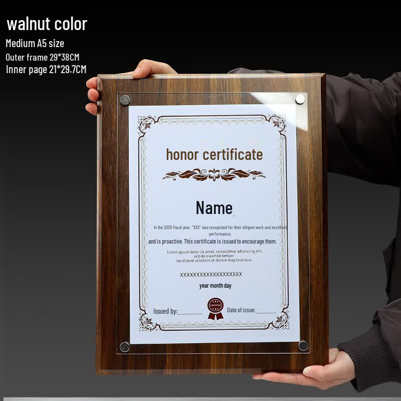 Walnut Wood A4 Wall-Mounted Document Display Plaque