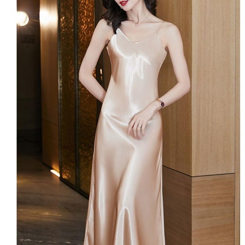 Women's Fashion Summer Spring Solid Color Print Sleeveless V-Neck High Waist Casual Dresses