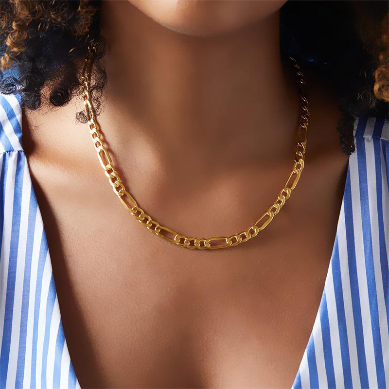 Unisex Figaro Chain Necklace in Gold Titanium Stainless Steel