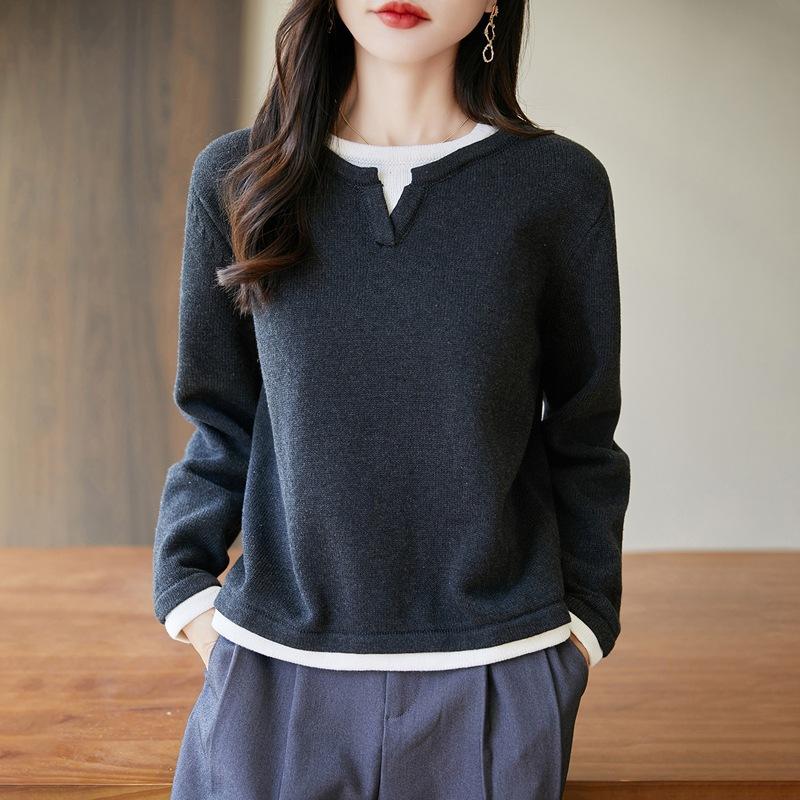 

Два предмета нового осенне-зимнего вязаного свитера с круглым вырезом и длинными рукавами для женщин, многоцветный свободный пуловер, базовый слой M