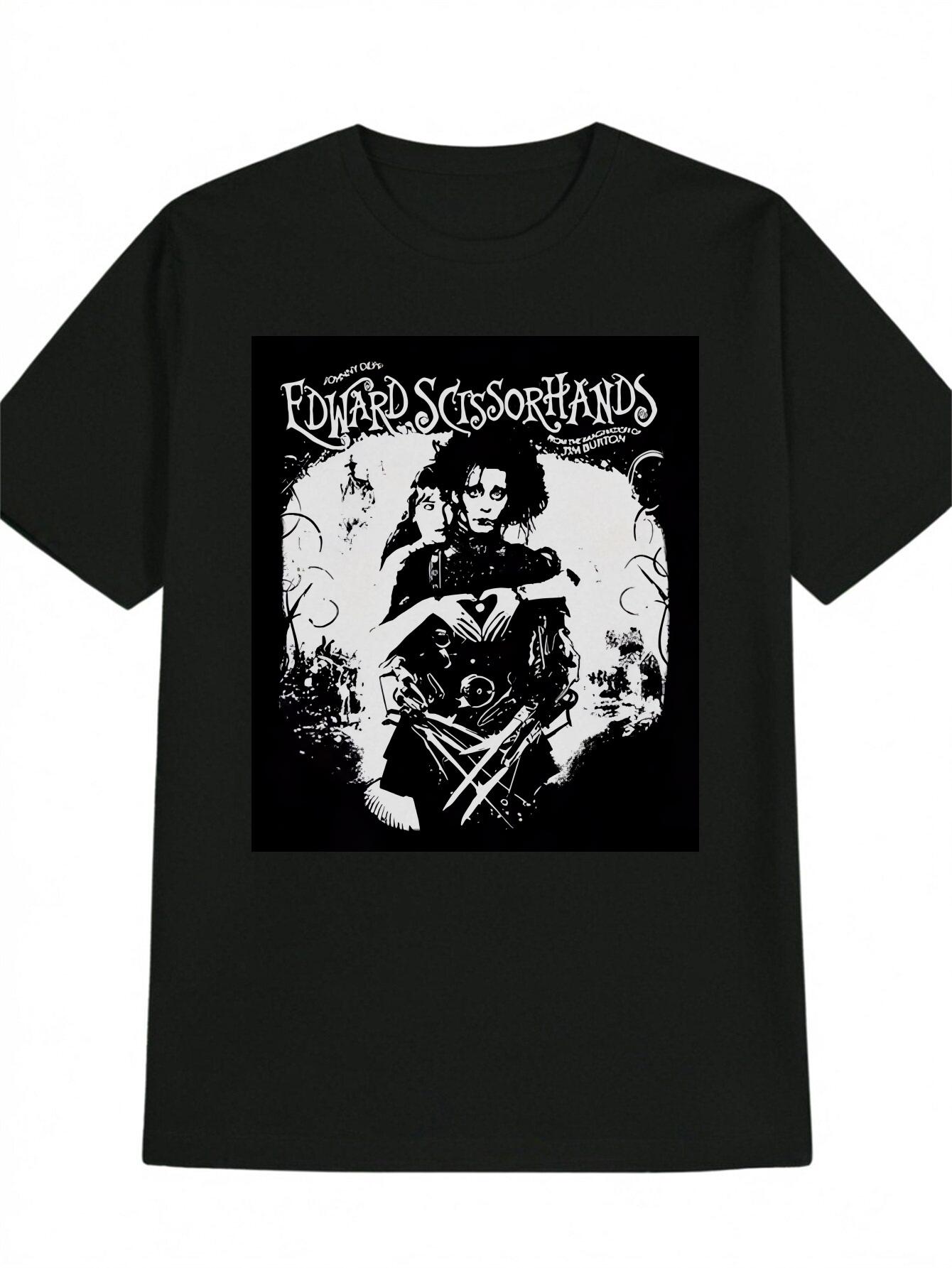Summer Essential TShirt Black Edward Scissorhands Graphic Print Mens Casual TShirt Round Neck Short Sleeve Machine Wash M