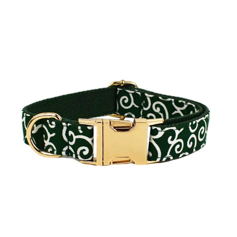 Green Tang Dynasty Engravable Dog Collar and Leash Set XS