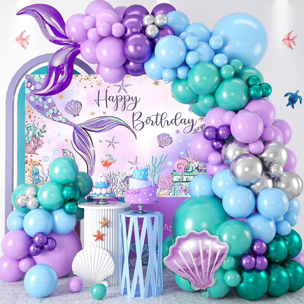 Décorations de Fête Petite Sirène Ballons Guirlande Arche Queue de Sirène Toile de Fond Ensemble Décoration 1er Anniversaire Articles de Fête Fille