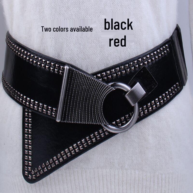 Red Wide Leather Waist Belt: Women's Korean, European & American Style Elastic Accessory