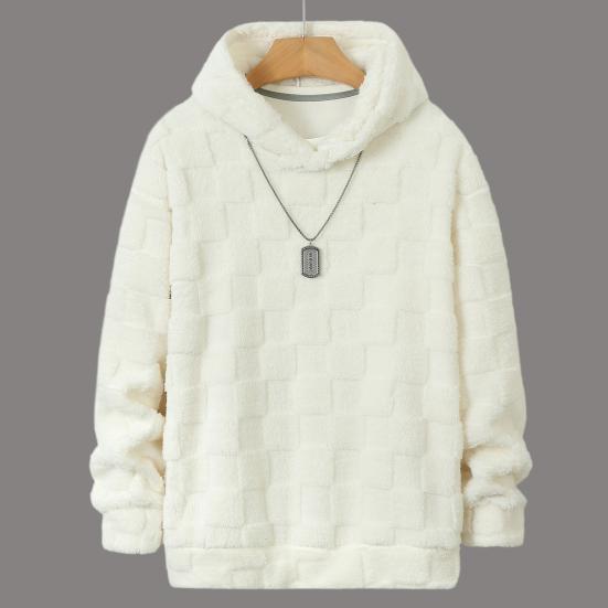 Herbst Winter Herren Hoodie Einfarbig Kariert Locker Lässig Kapuzensweatshirt Atmungsaktiv Dick Warm Plüsch Lange Ärmel Pullover Top
