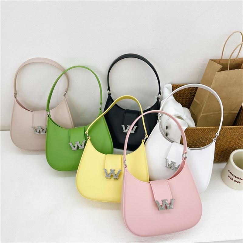 Fashion Simple New Jelly Bag Diamond Buckle Pop Candy Color Moon Bags Daily All-Matching Underarm Single Shoulder Crossbody Pack