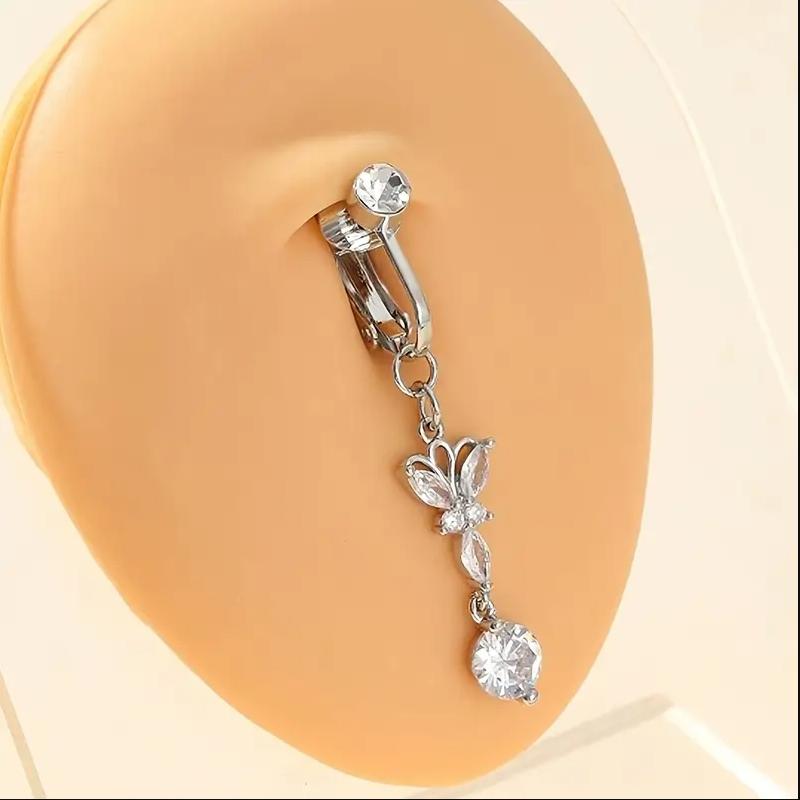 Non-Piercing Butterfly Fake Belly Piercing Butterfly Clip On Umbilical Navel Crystal Fake Piercing Fake Clip Belly Button Rings