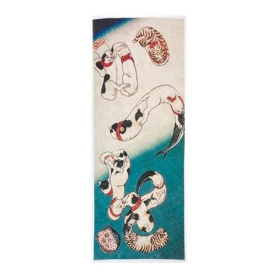 Ukiyo-e Tenugui (Hand Towel) -    Katsuo    (Pretty) Cat Pun by Kuniyoshi Utagawa - 100% Cotton, Tokkaoka Premium Japanese Fabric, Reactive Dye, Nassen