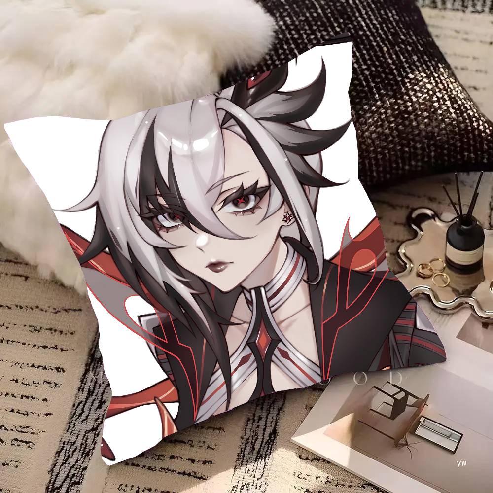 Arlecchino Anime G-Genshin Impact Pillow Case Fashion Square Pillowcase Bedroom Sofa Room Ins Decoration Leisure