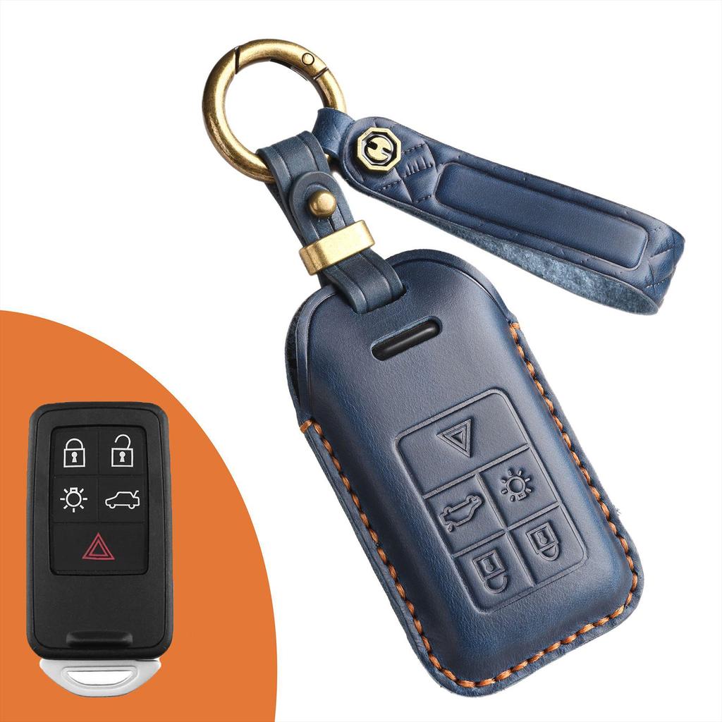 Vintage-Style Genuine Leather Key Cover for Old Volvo