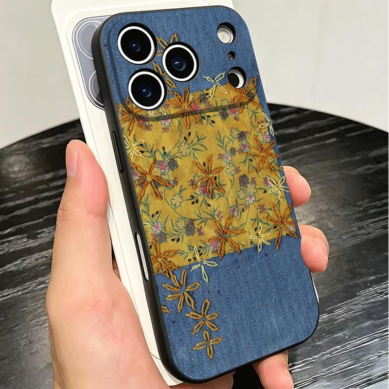 Retro Denim Pattern Soft Phone Case for iPhone 16 16E 17 Air 15 Pro Max 14 Plus 13 Mini 11 12 7 Black Cover Back Shell