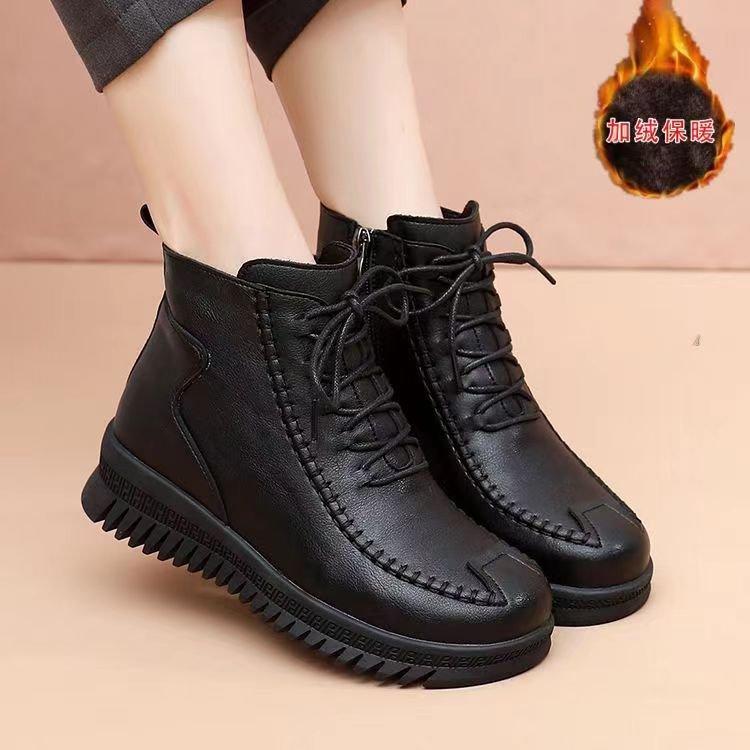 New winter women's shoes fleece thickened waterproof and non-slip flat-soled mother cotton shoes middle-aged and elderly fleece warm short cotton boot