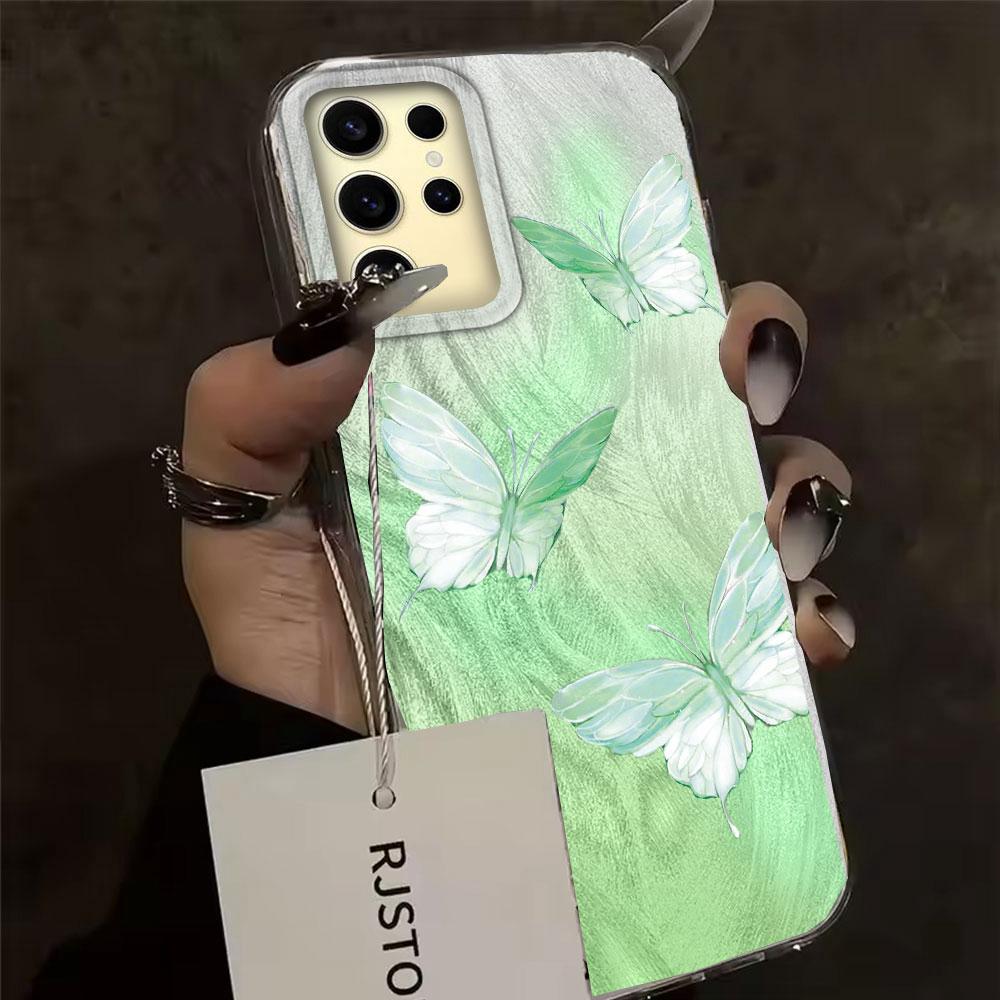 Green Butterfly Colorful Gradient Women Girls Phone Case for Samsung Galaxy S25 Edge S24 S23 S22 S21 FE Plus Ultra Shell Cover