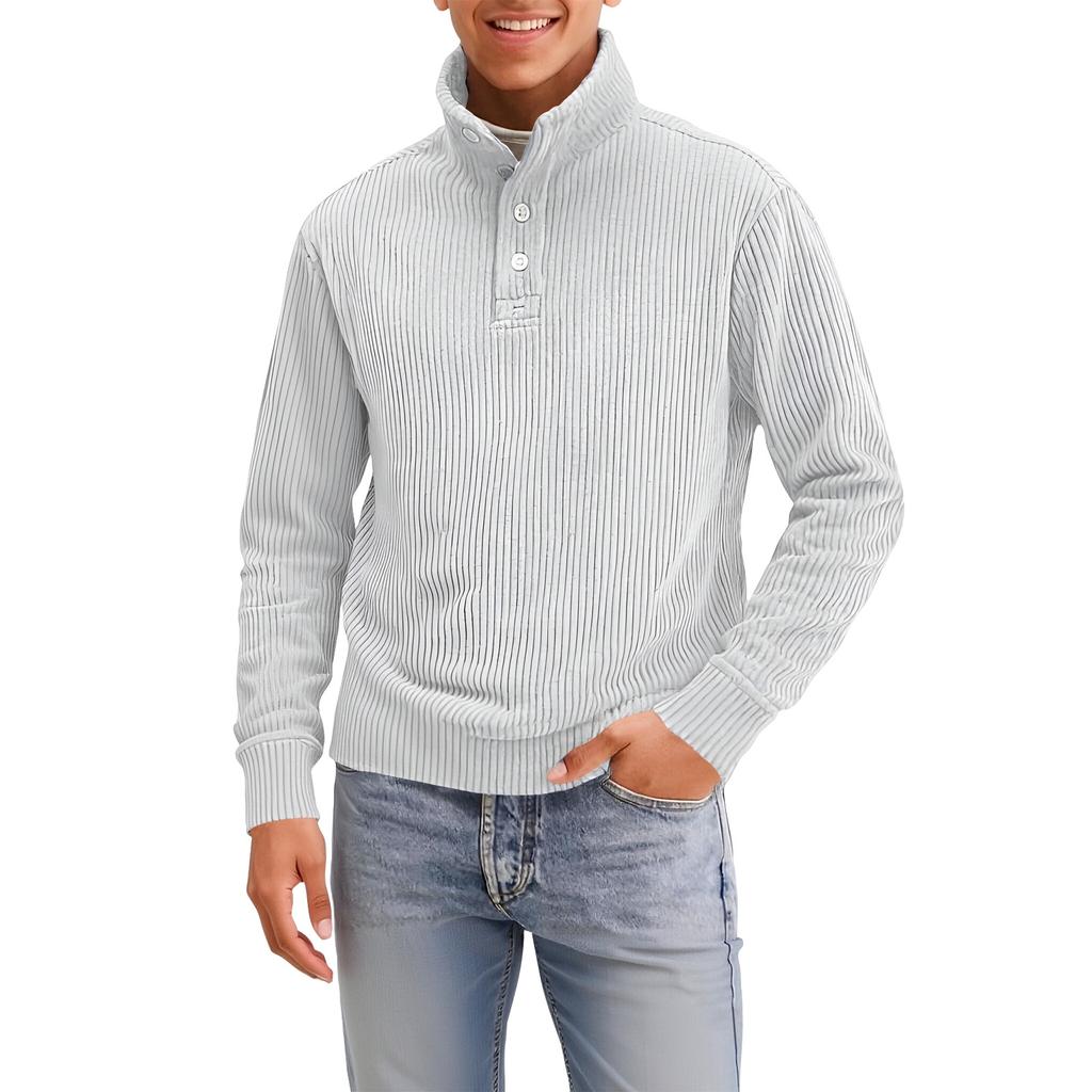 Men's Four-Button Pullover Sweatshirt, Solid Color, High Neck, Long Sleeve