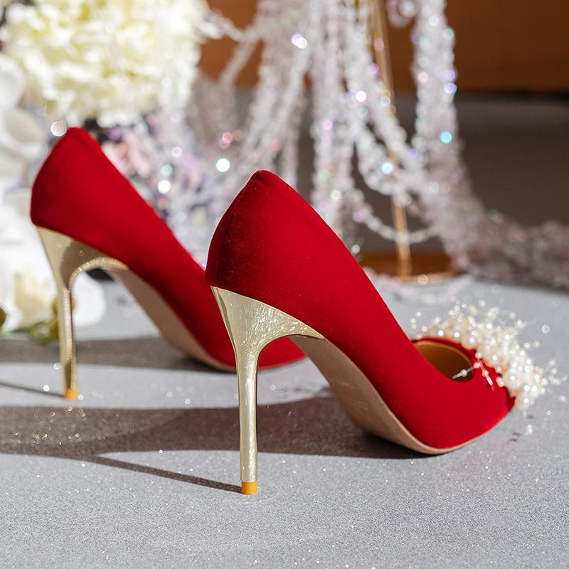 Fashion Aphixta 5cm 7cm 10cm 12cm Super High Stiletto Heels Pumps Women Office String Bead  Pearl Appliques Party Shoes Plus Big Size 45